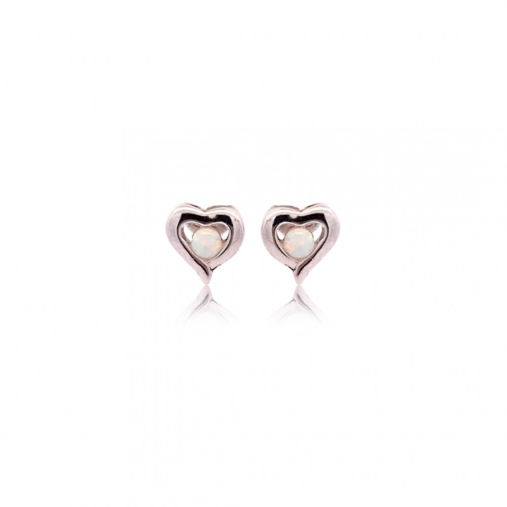 Earrings Heart with Opal Stone in Silver 925