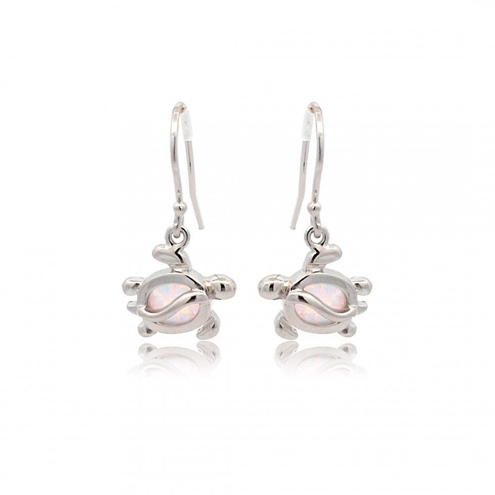 Wire hook Turtle Earrings with Opal Stone in Silver 925
