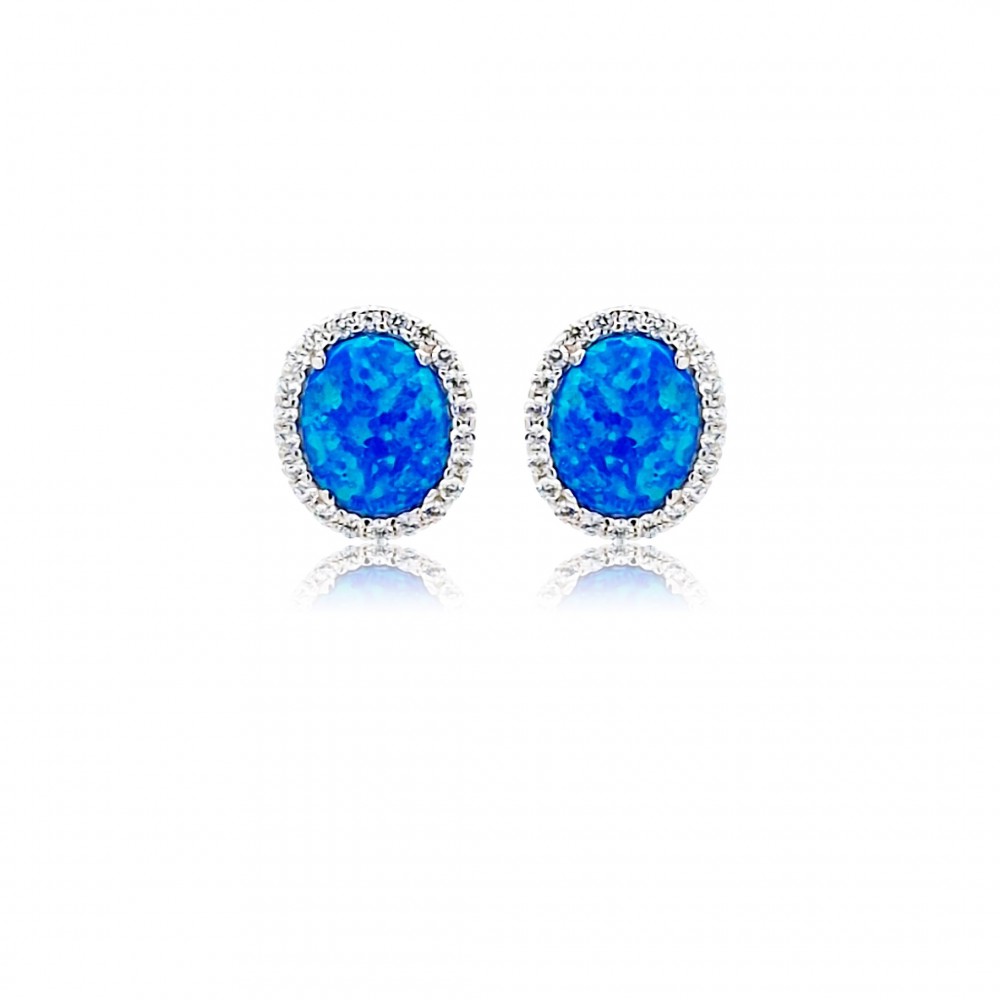 Stud Rosette Earrings with Opal Stone in Silver 925