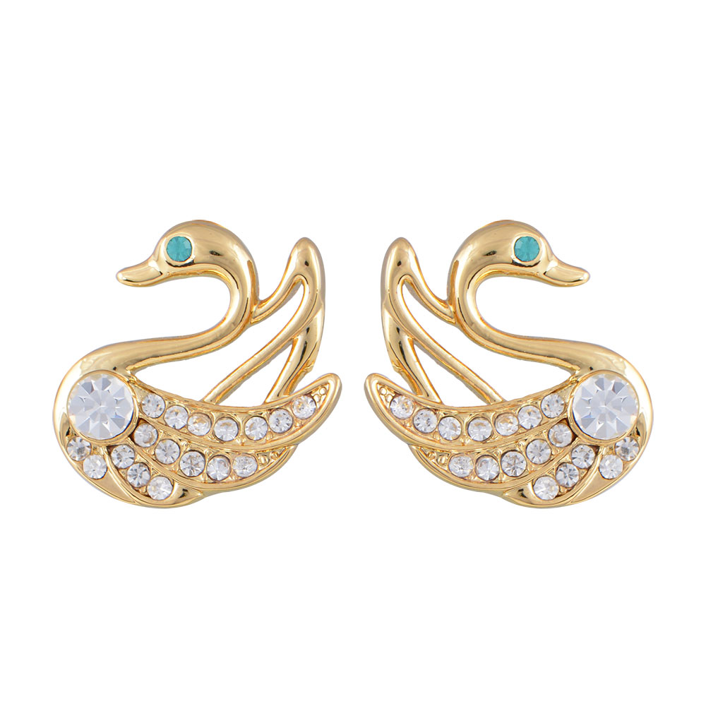 Stud Swan Earrings in Alloy with 18K Gold plating