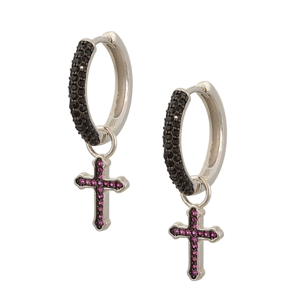 Huggie Cross Earrings in Silver 925