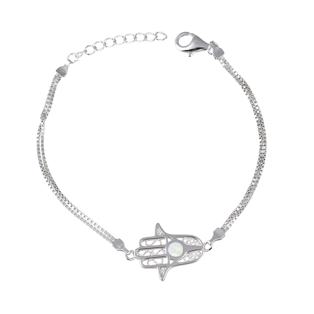 Fatima\'s Hand Bracelet with Opal Stone in Silver 925