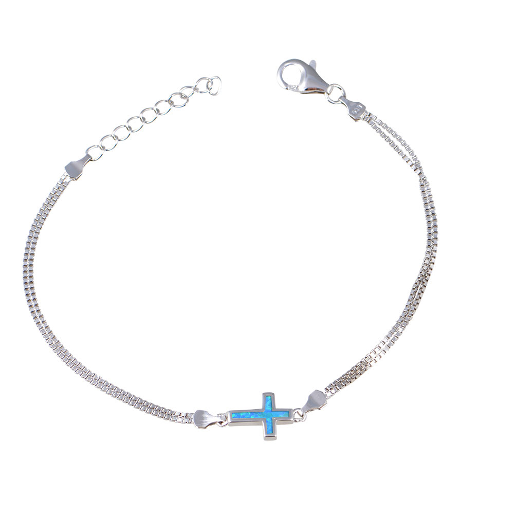 Cross Bracelet with Opal Stone in Silver 925