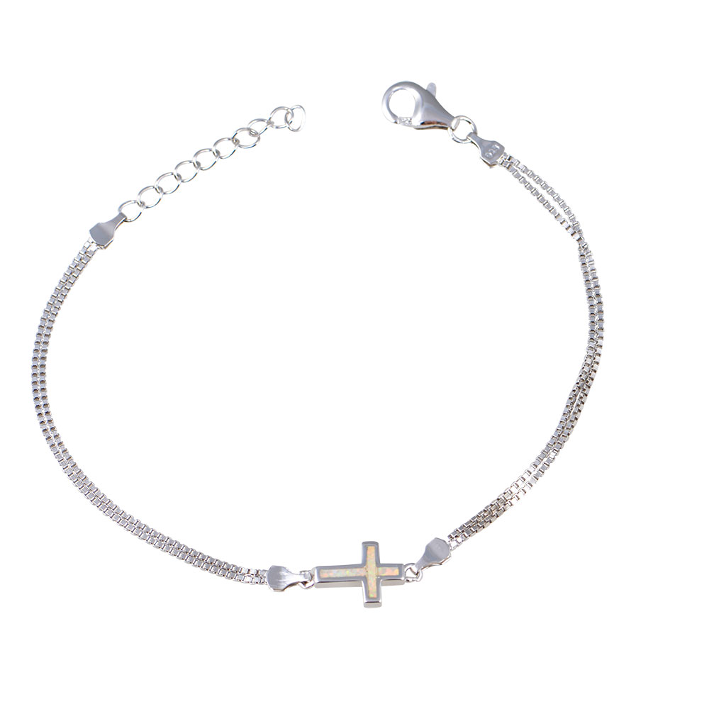 Cross Bracelet with Opal Stone in Silver 925