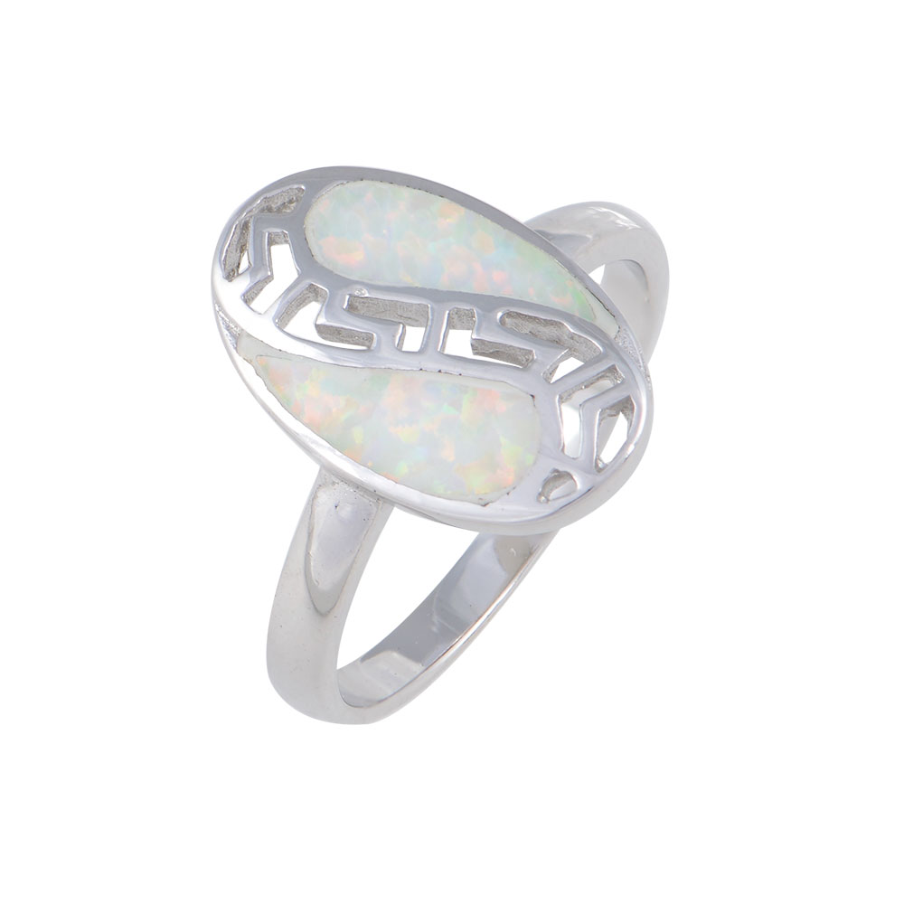 Δαχτυλίδι Μονόπετρο με Opal Πέτρα από Ασήμι 925 Επιπλατινωμένο