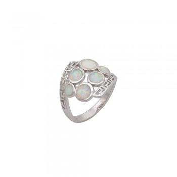 Embossed Ring with Opal Stone in Silver 925
