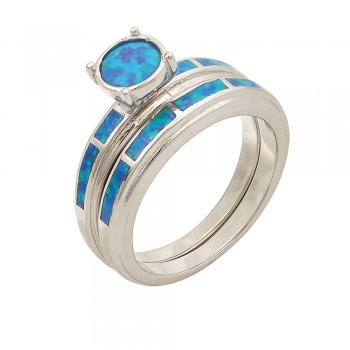 Double-band Ring with Opal Stone in Silver 925