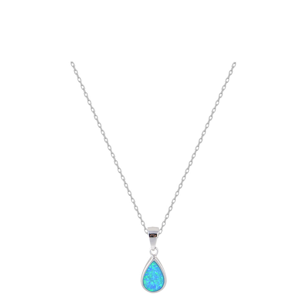 Teardrop Necklace with Opal Stone in Silver 925