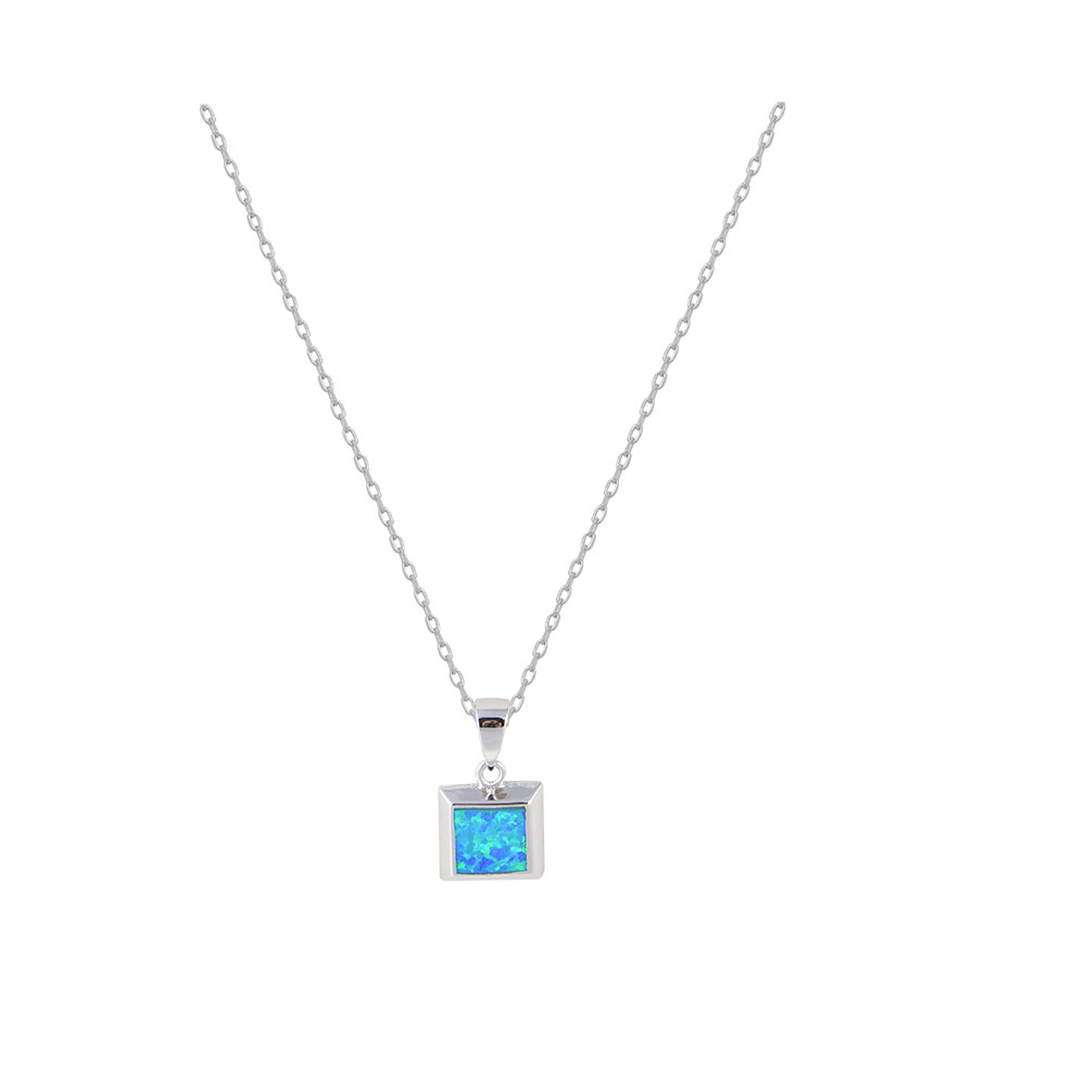 Square Necklace with Opal Stone in Silver 925