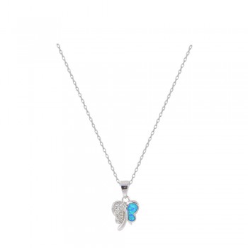 Butterfly Necklace with Opal Stone in Silver 925