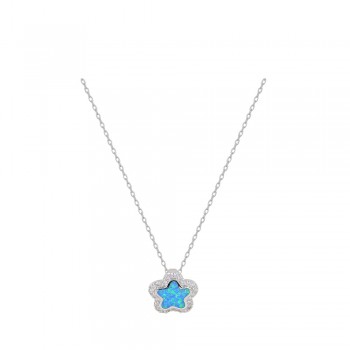 Flower Necklace with Opal Stone in Silver 925