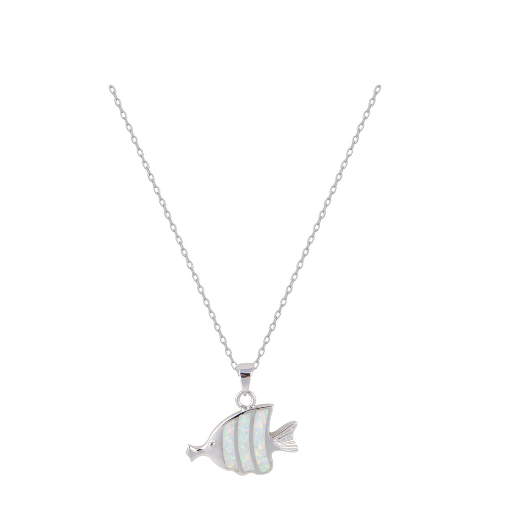 Fish Necklace with Opal Stone in Silver 925