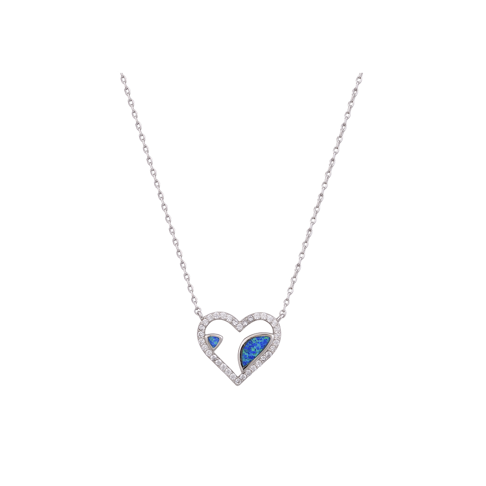 Necklace Heart with Opal Stone in Silver 925