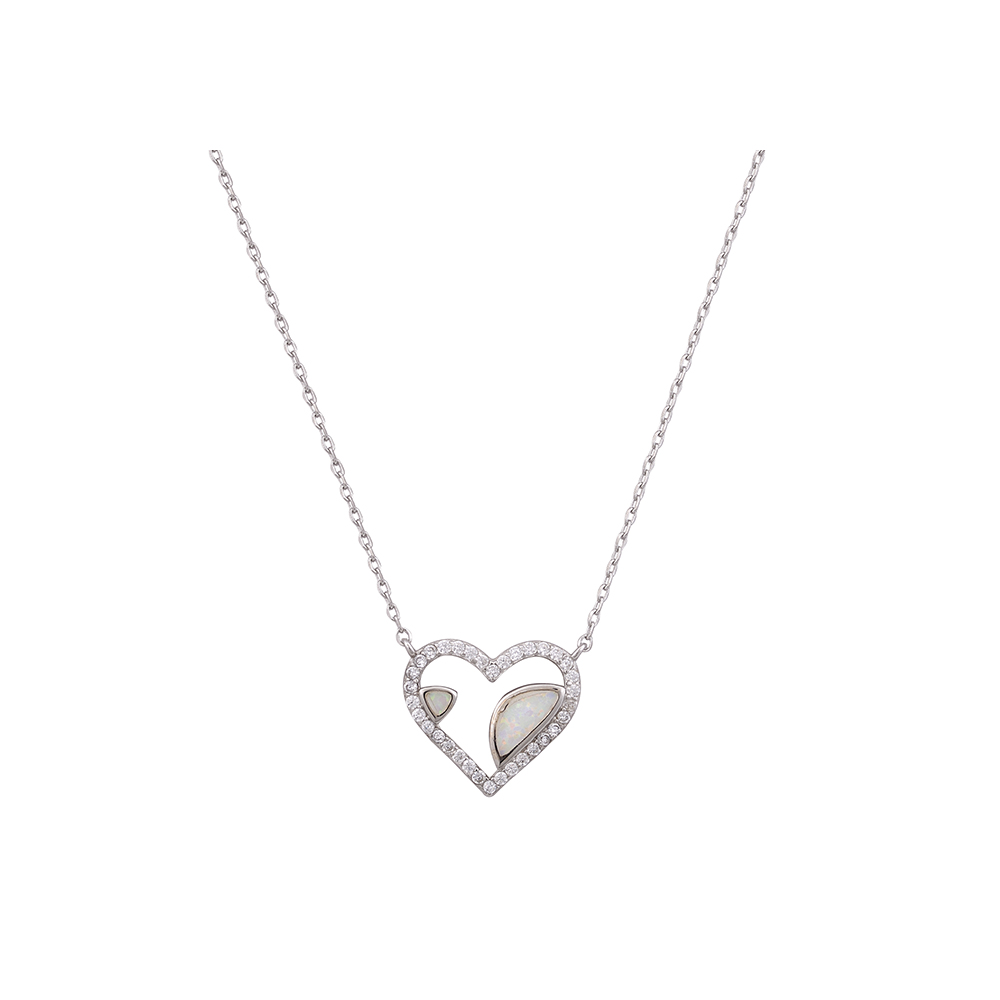 Heart Necklace with Opal Stone in Silver 925