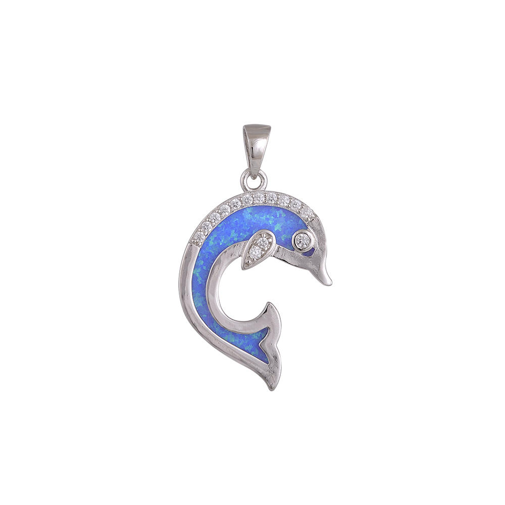 Dolphin Pendant with Opal Stone in Silver 925
