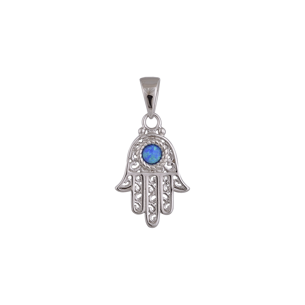 Fatima\'s Hand Pendant with Opal Stone in Silver 925