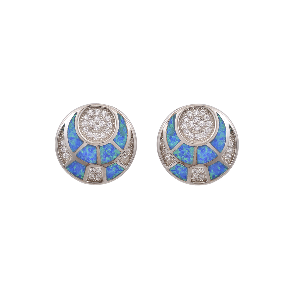 Stud Disc Earrings with Opal Stone in Silver 925