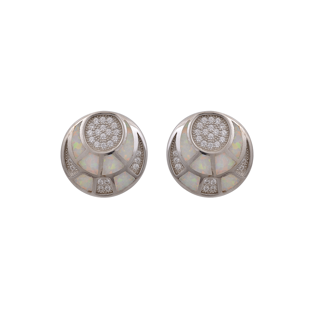 Σκουλαρίκια Καρφωτά Δίσκος  με Opal Πέτρα από Ασήμι 925