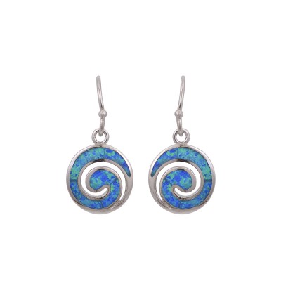 Wire hook Spiral Earrings with Opal Stone in Silver 925