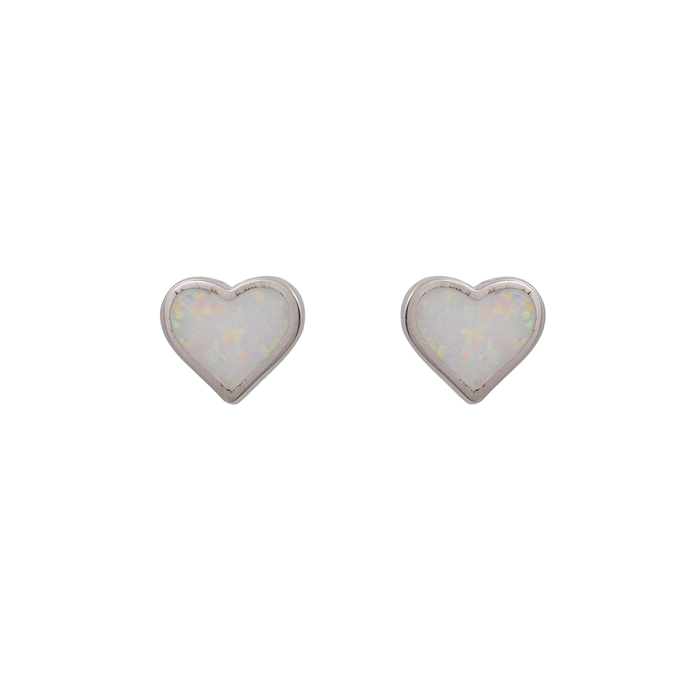Σκουλαρίκια Καρφωτά Καρδιά με Opal Πέτρα από Ασήμι 925
