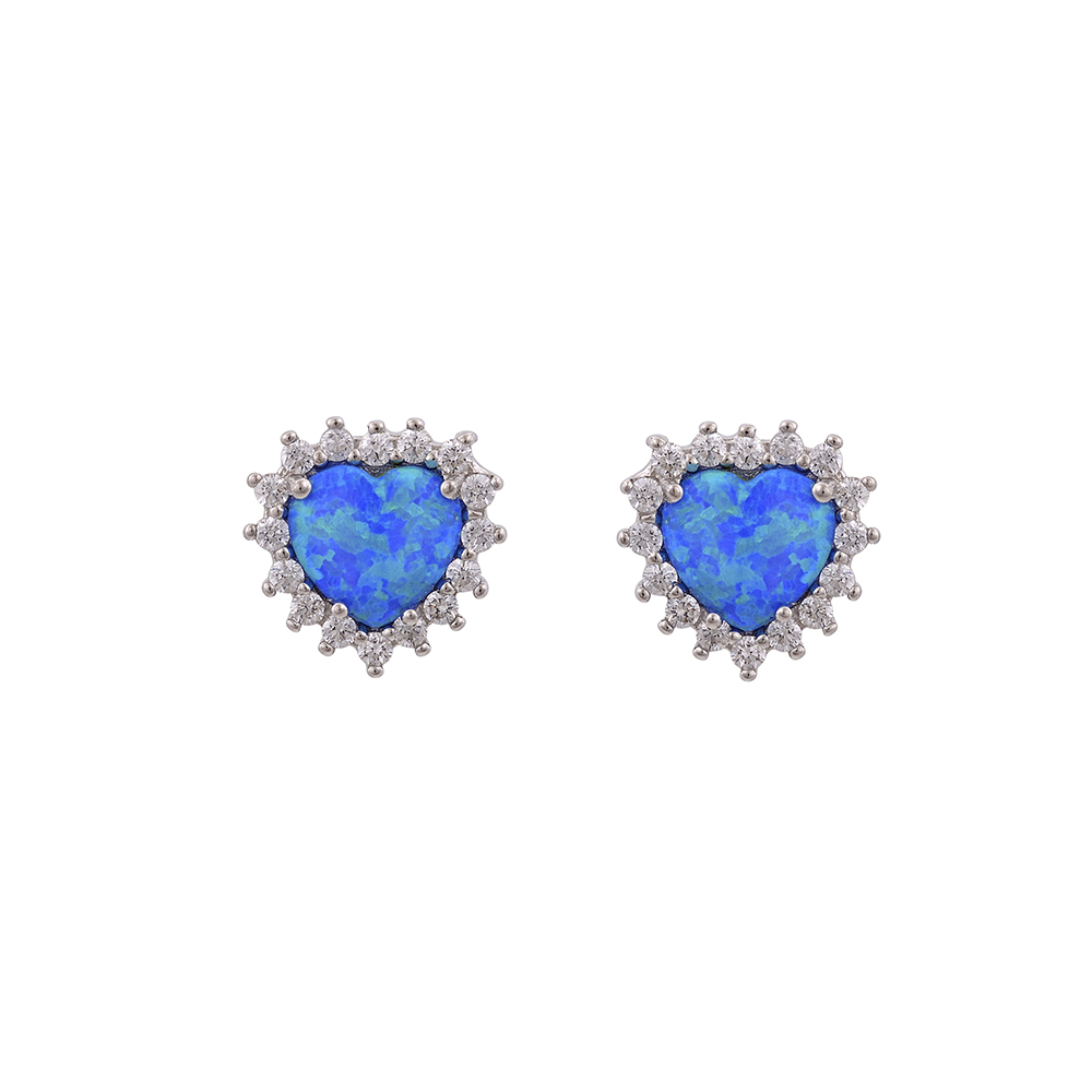 Σκουλαρίκια Καρδιά με Opal Πέτρα από Ασήμι 925