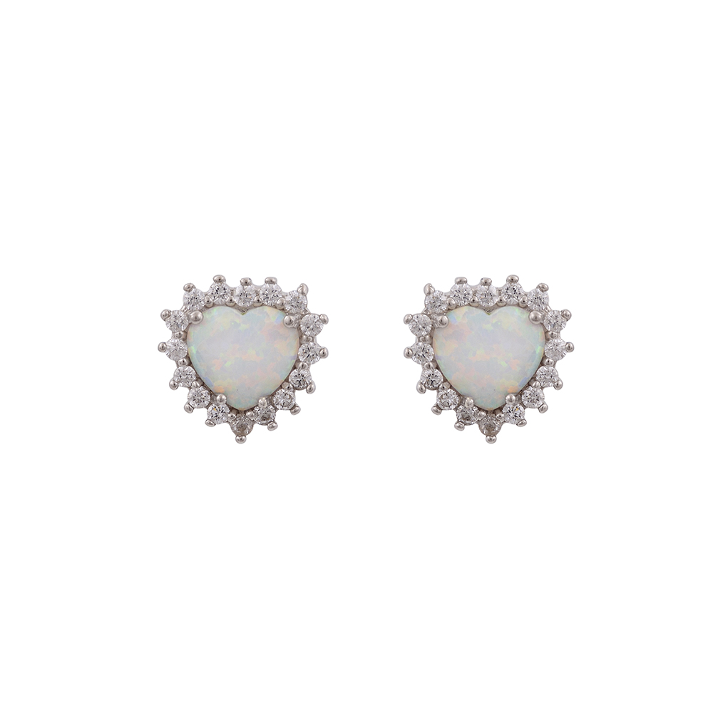 Σκουλαρίκια Καρφωτά Καρδιά με Opal Πέτρα από Ασήμι 925