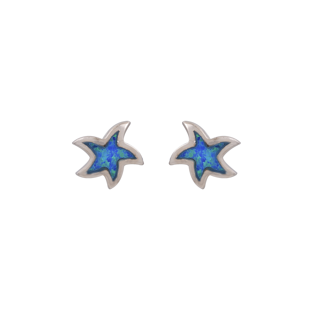 Stud Starfish Earrings with Opal Stone in Silver 925