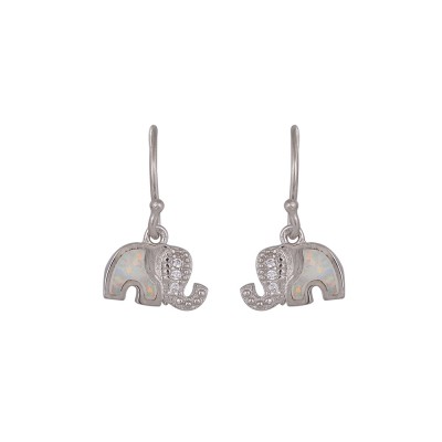 Wire hook Elephant Earrings with Opal Stone in Silver 925