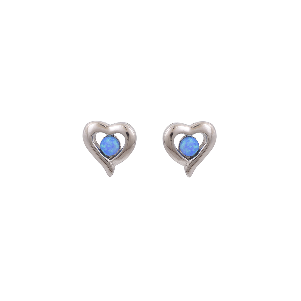 Earrings Heart with Opal Stone in Silver 925