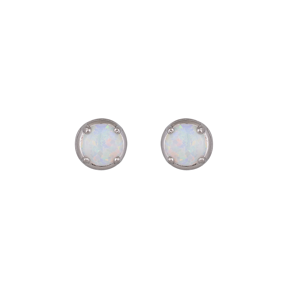 Σκουλαρίκια Καρφωτά Μονόπετρο με Opal Πέτρα από Ασήμι 925