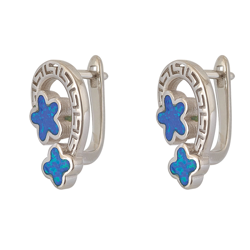 English Lock Earrings with Opal Stone in Silver 925