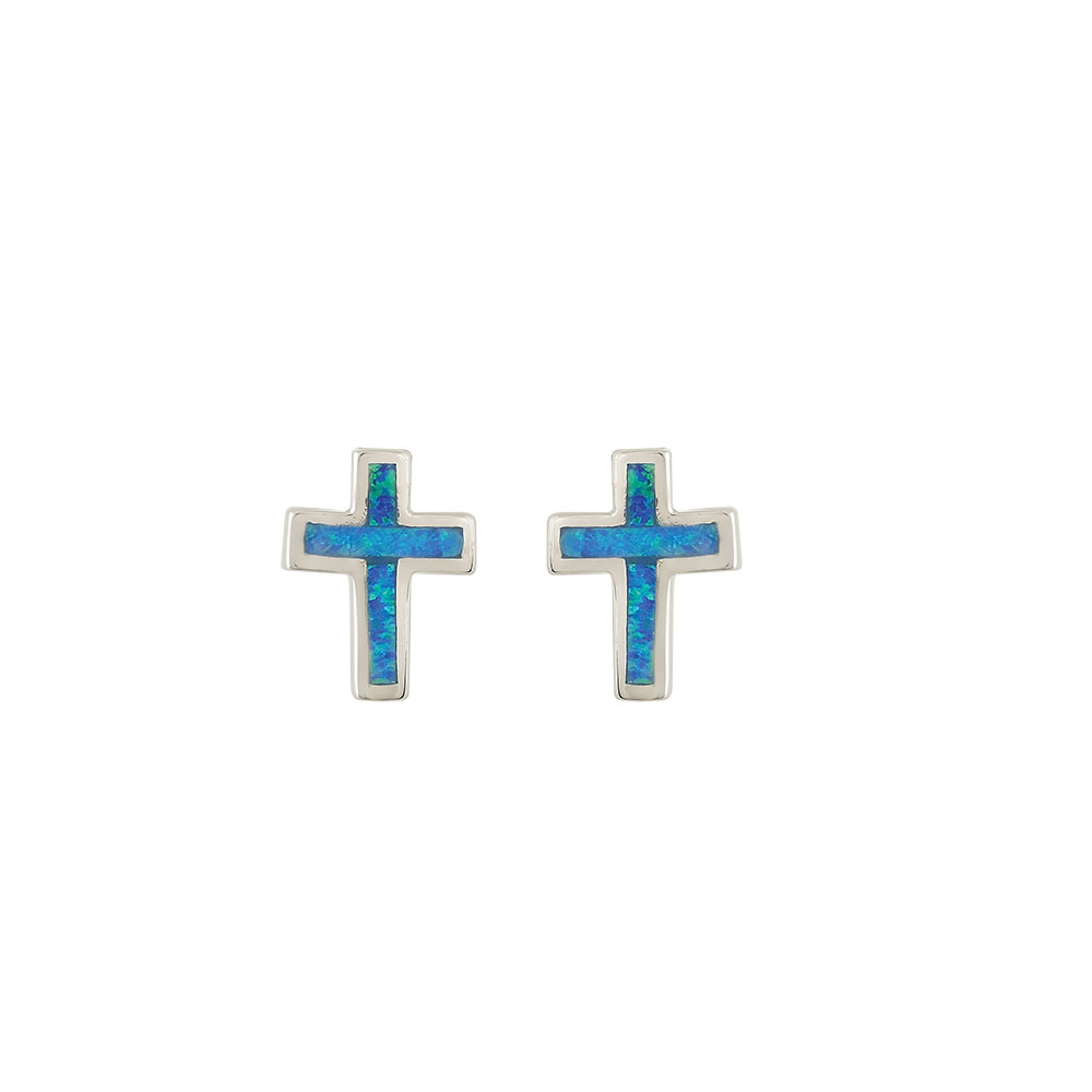 Earrings Cross with Opal Stone in Silver 925
