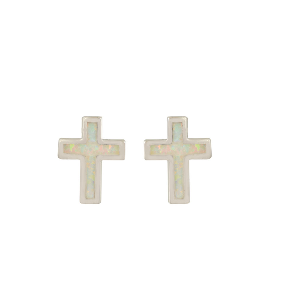 Earrings Cross with Opal Stone in Silver 925