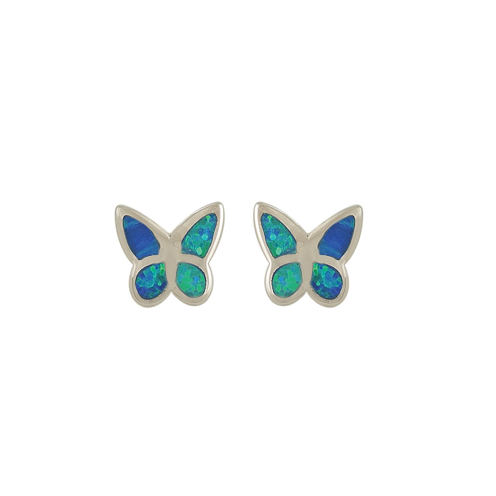 Stud Butterfly Earrings with Opal Stone in Silver 925