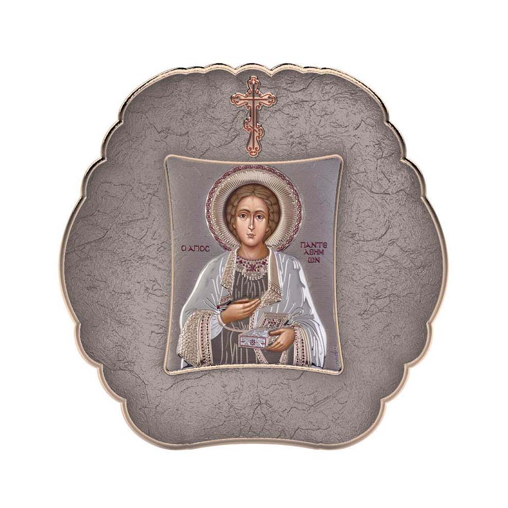 Saint Panteleimon with Modern Round Frame