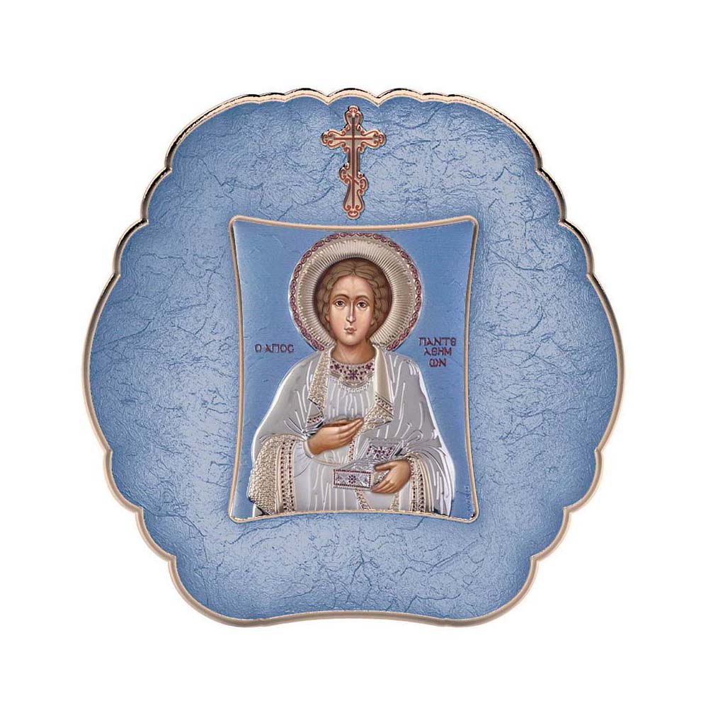 Saint Panteleimon with Modern Round Frame