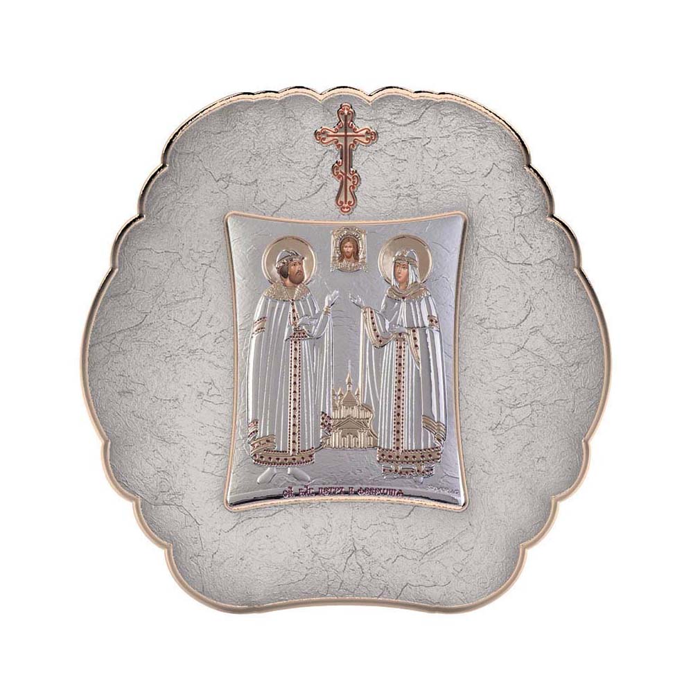 Saint Peter and Saint Evdokia with Modern Round Frame