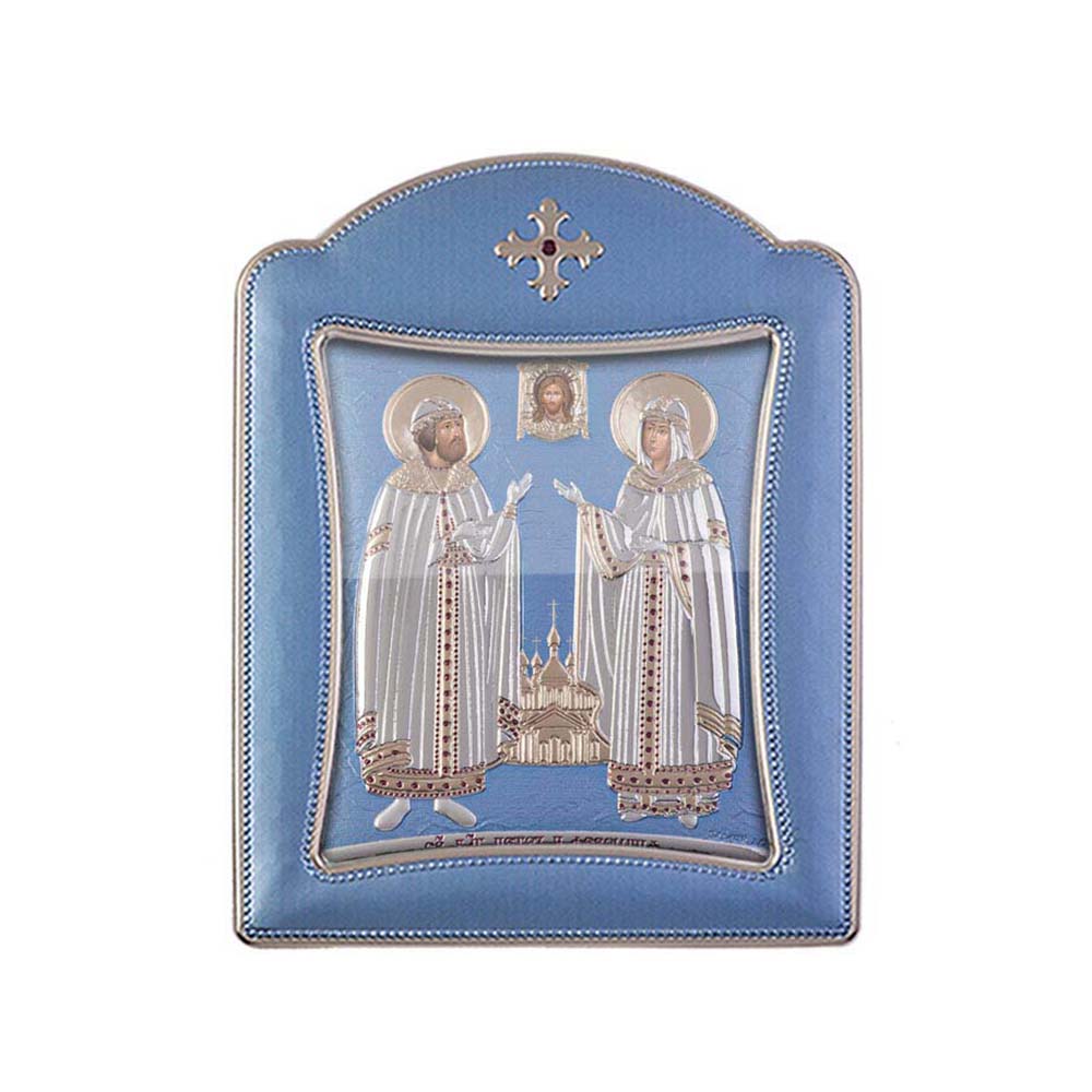 Saint Peter and Saint Evdokia with Modern Frame and Glass