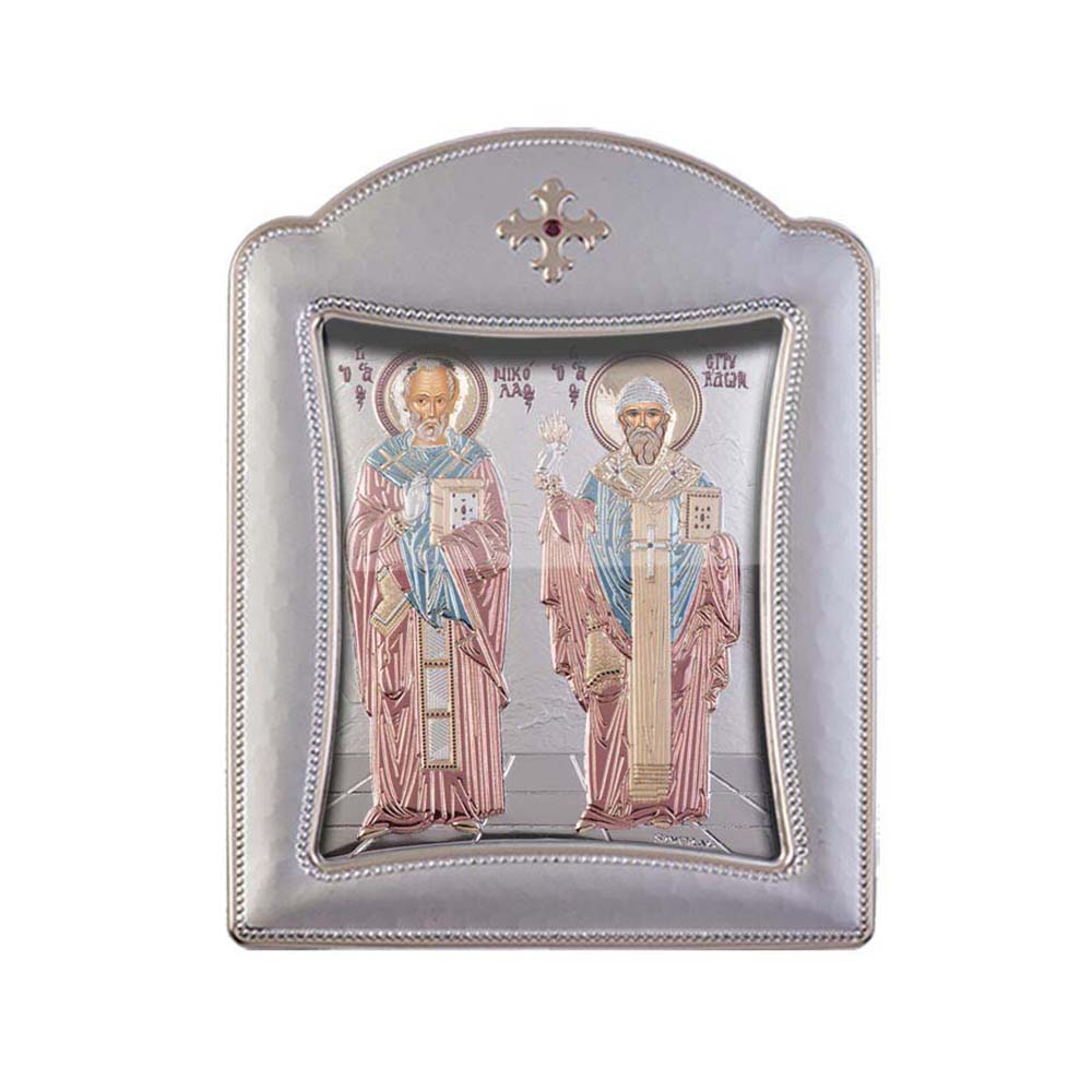 Saint Spyridon and Saint Nicholas with Modern Frame and Glass