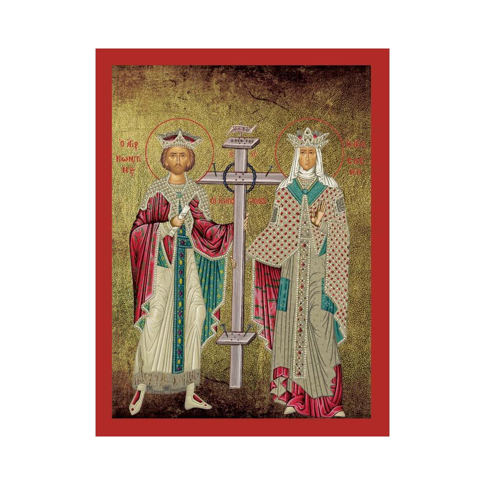 Αγιος Κωνσταντίνος και Αγία Ελένη Μεταξοτυπία με Παλαίωση Απλή Σειρά