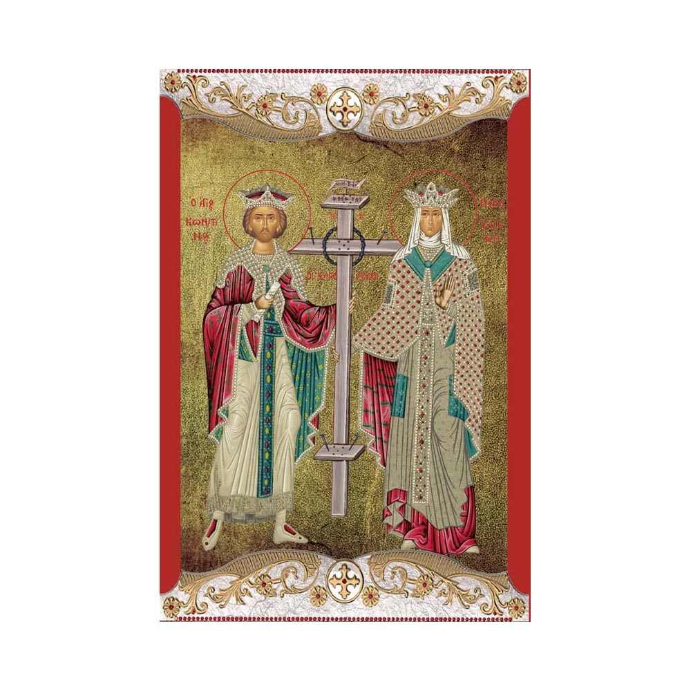Αγιος Κωνσταντίνος και Αγία Ελένη Μεταξοτυπία με Παλαίωση με Vingage Στεφάνι