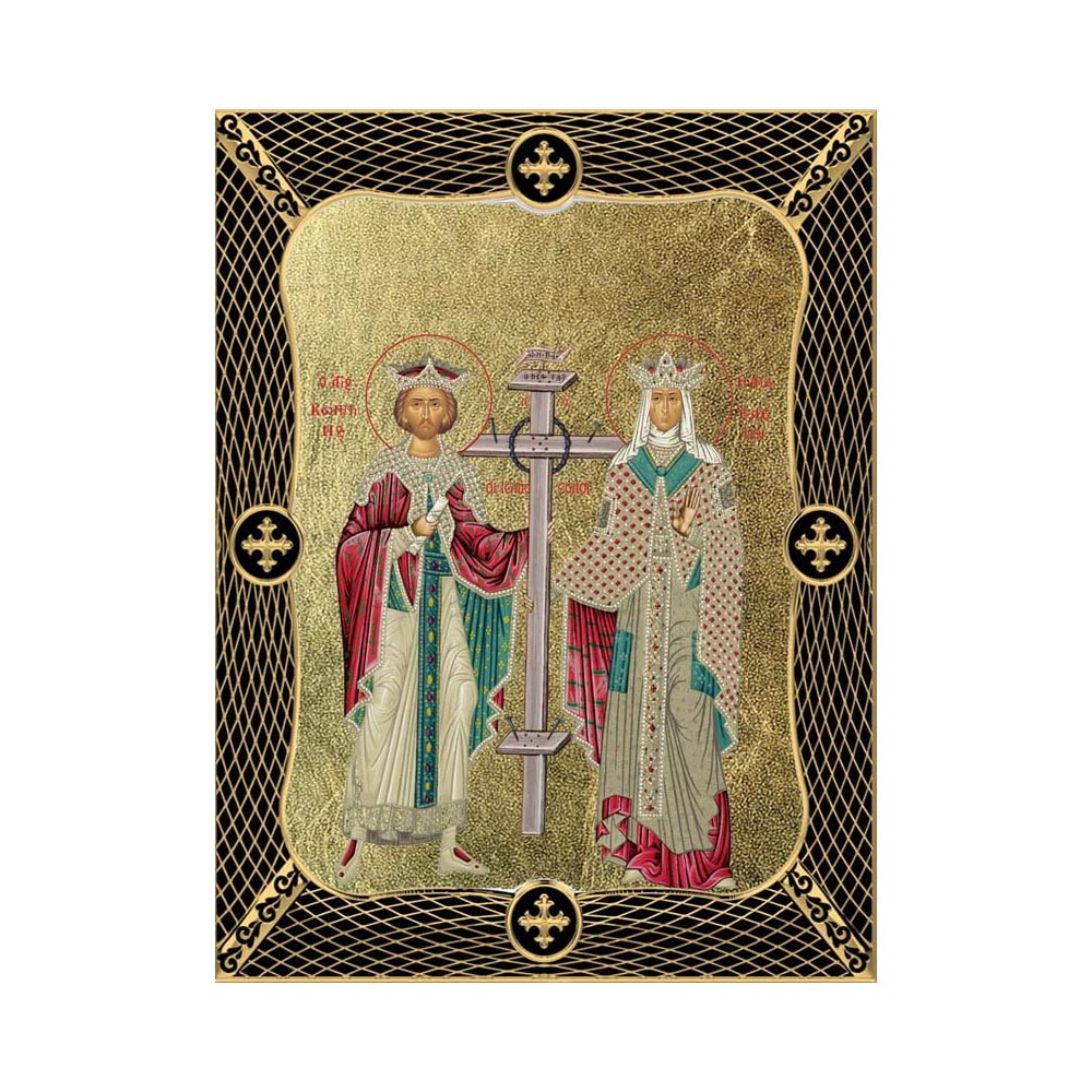 Αγιος Κωνσταντίνος και Αγία Ελένη Κανονική Μεταξοτυπίαμε Πλέγμα Στεφάνι