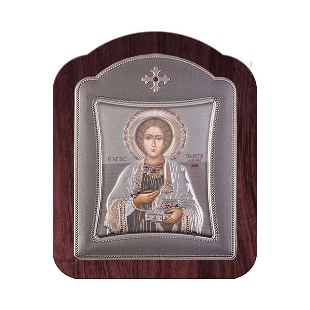 Saint Panteleimon with Modern Frame and Glass