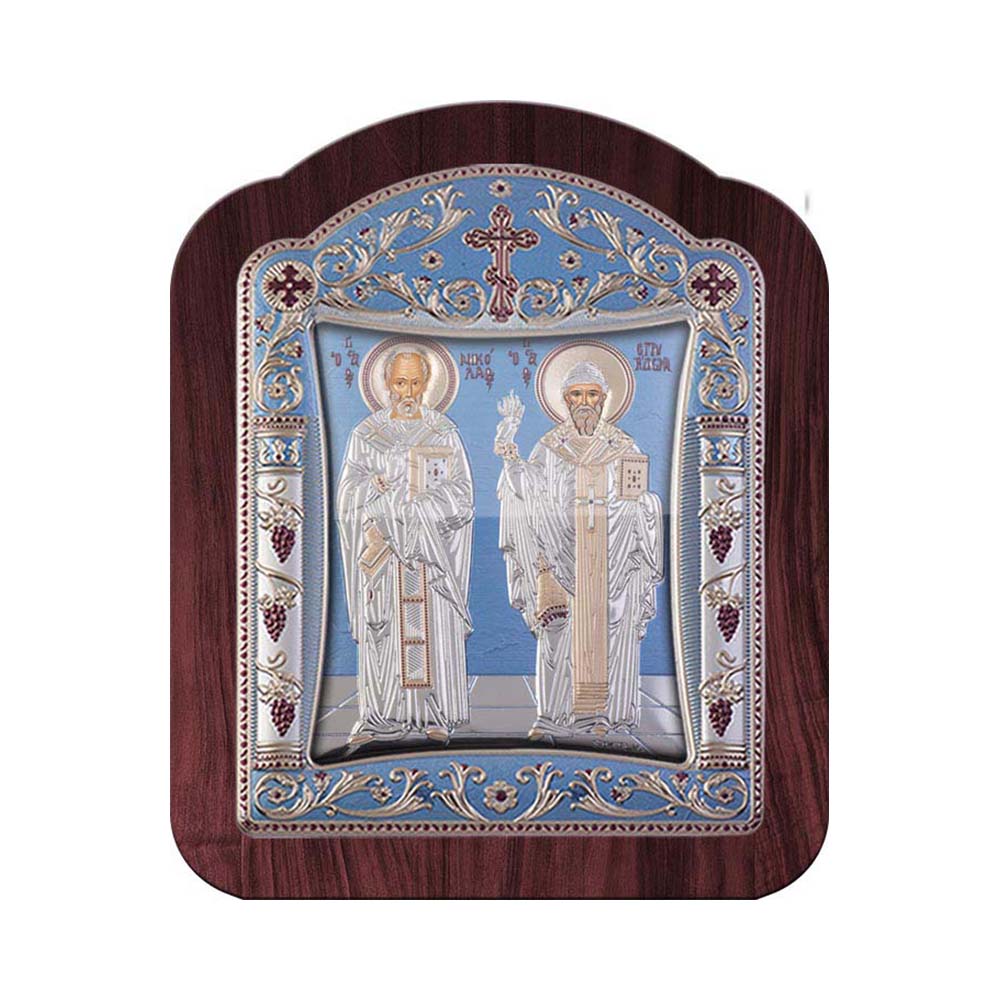 Αγιος Σπυρίδων και Άγιος Νικόλαος με Κλασικό Κανονικό Στεφάνι και Τζάμι
