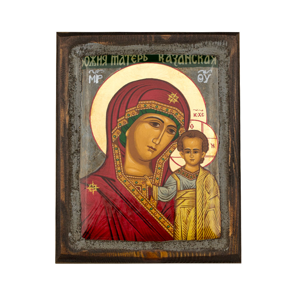 Virgin Mary Of Kazan in Vintage style with Aging